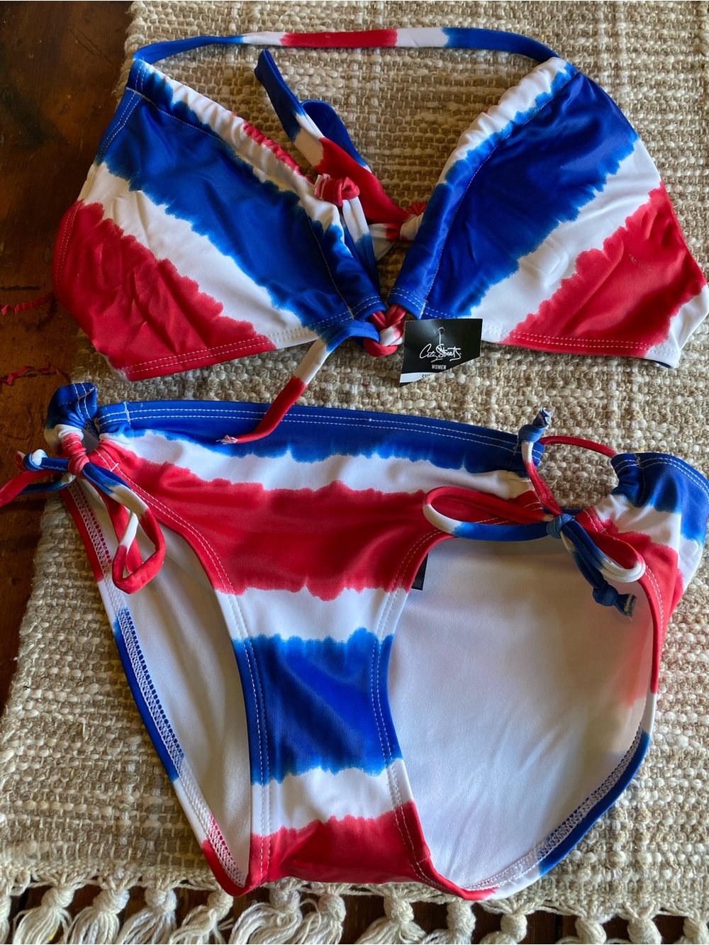 Red, White & Blue Tie-Dye Bikini Set - Picture 1 of 7